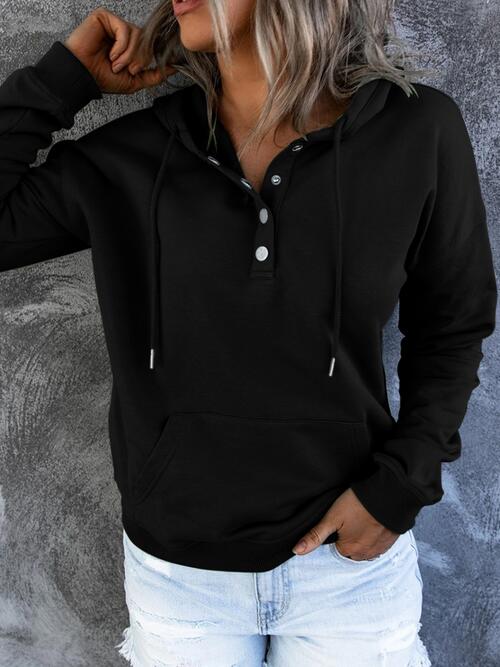 swvws Half Snap Drawstring Long Sleeve Hoodie