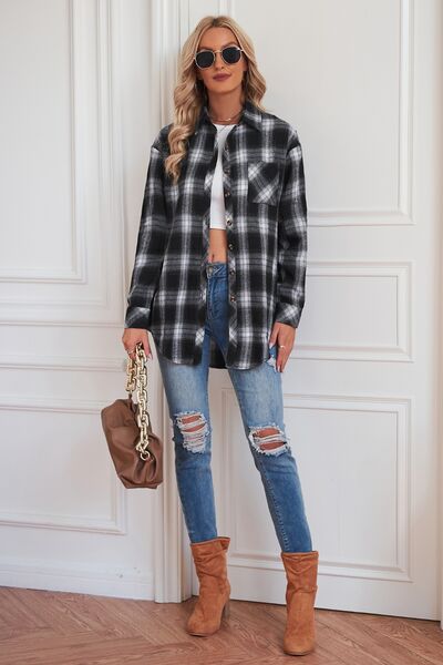 swvws Plaid Button Up Dropped Shoulder Outerwear