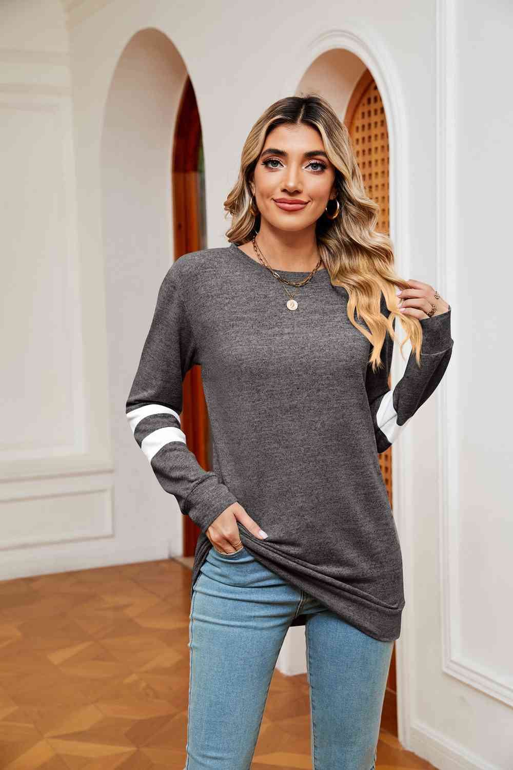 swvws Round Neck Long Sleeve Top