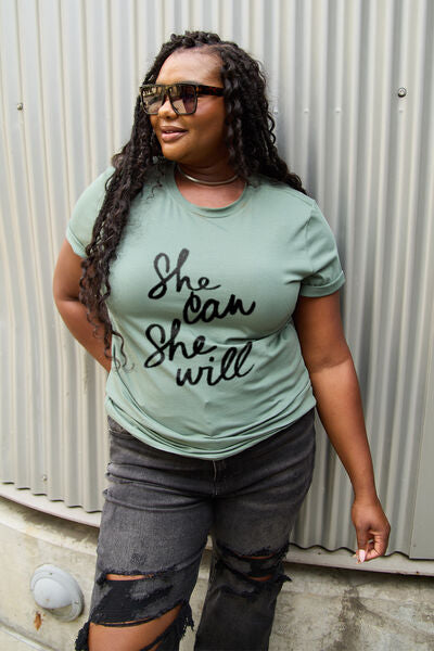 swvws Simply Love Full Size SHE CAN SHE WILL Short Sleeve T-Shirt