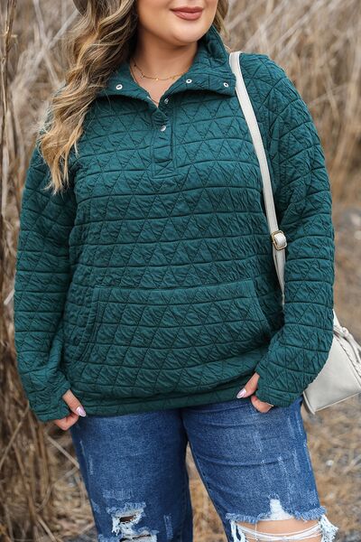 swvws Plus Size Quarter Snap Quilted Sweatshirt