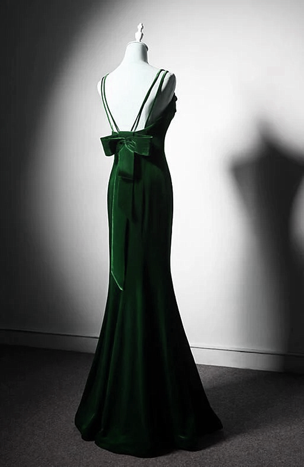 Tmallworld Green Mermaid Long Velvet Party Dress, Green Straps Long Formal Dress Prom Dress