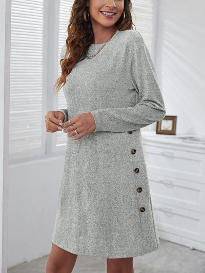 swvws Decorative Button Round Neck Dress