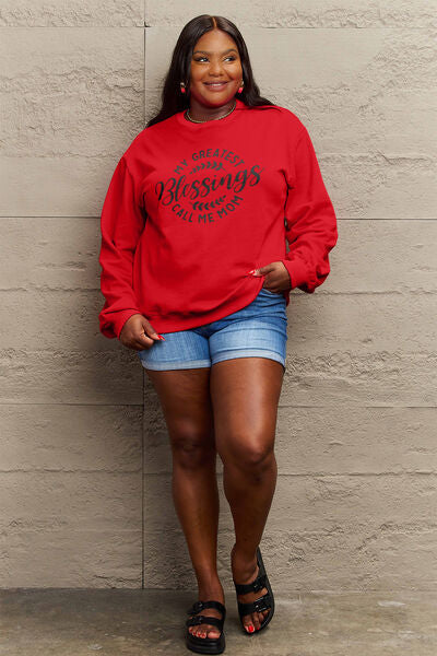 swvws Simply Love Full Size MY GREATEST BLESSINGS CALL ME MOM Round Neck Sweatshirt