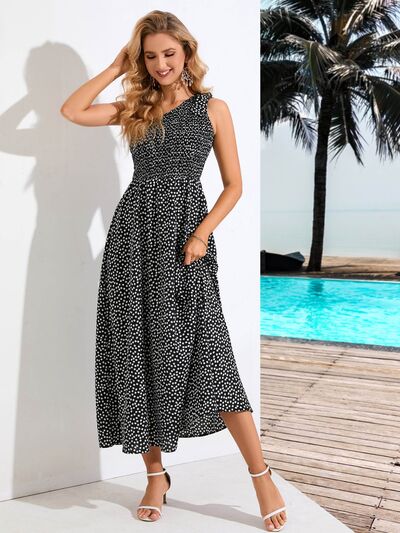 swvws Printed Single Shoulder Midi Dress