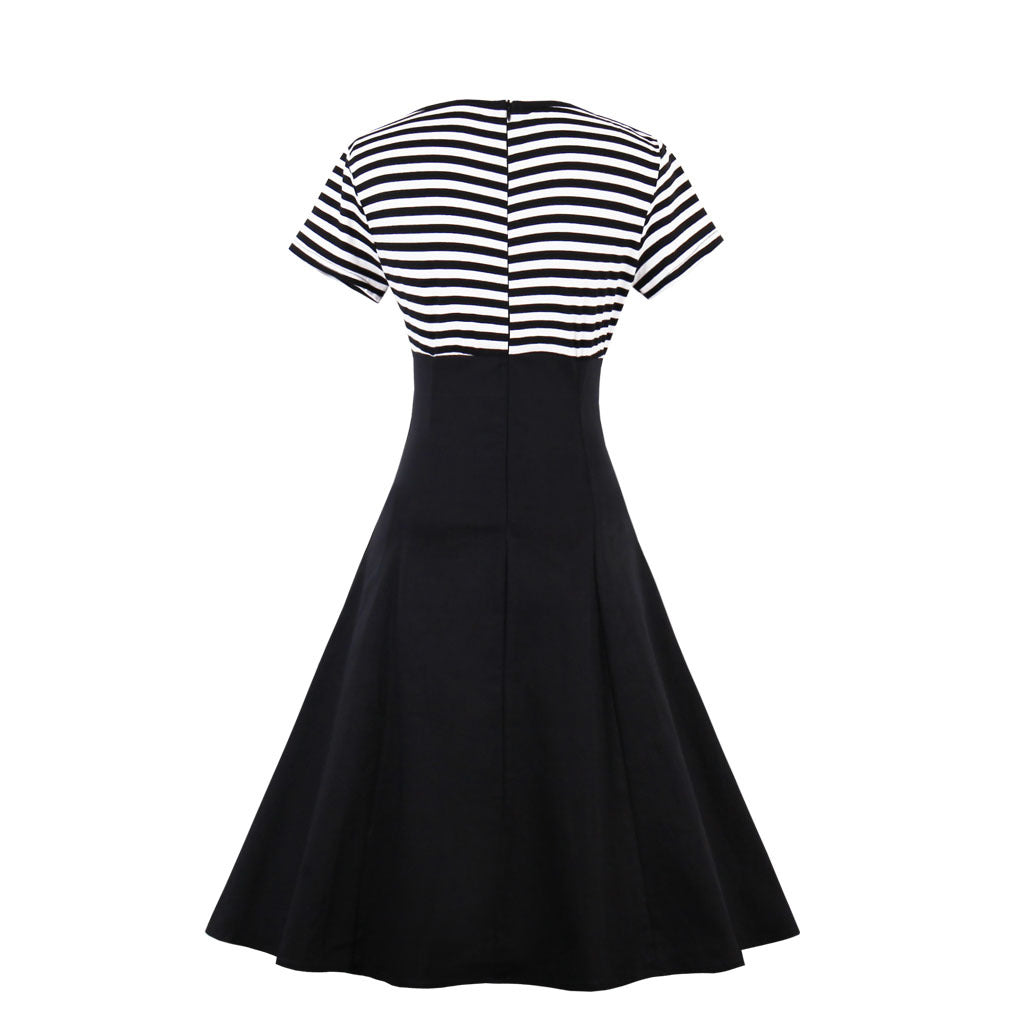 SWVWS Wish Hot Sale European and American plus Size Women's Clothes Striped Retro Dress 1528 Factory Direct Supply