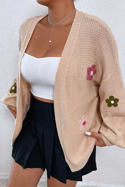 swvws Flower Open Front Dropped Shoulder Cardigan