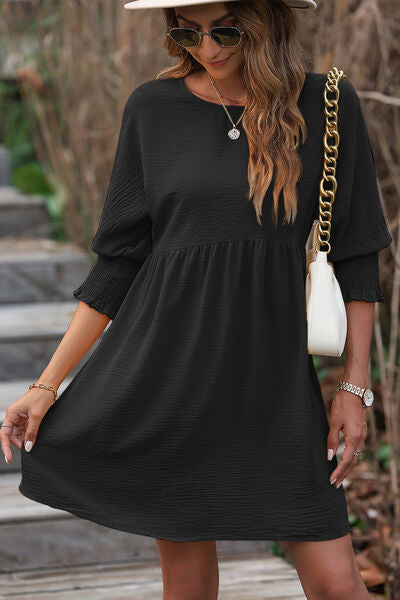 swvws Round Neck Lantern Sleeve Mini Dress