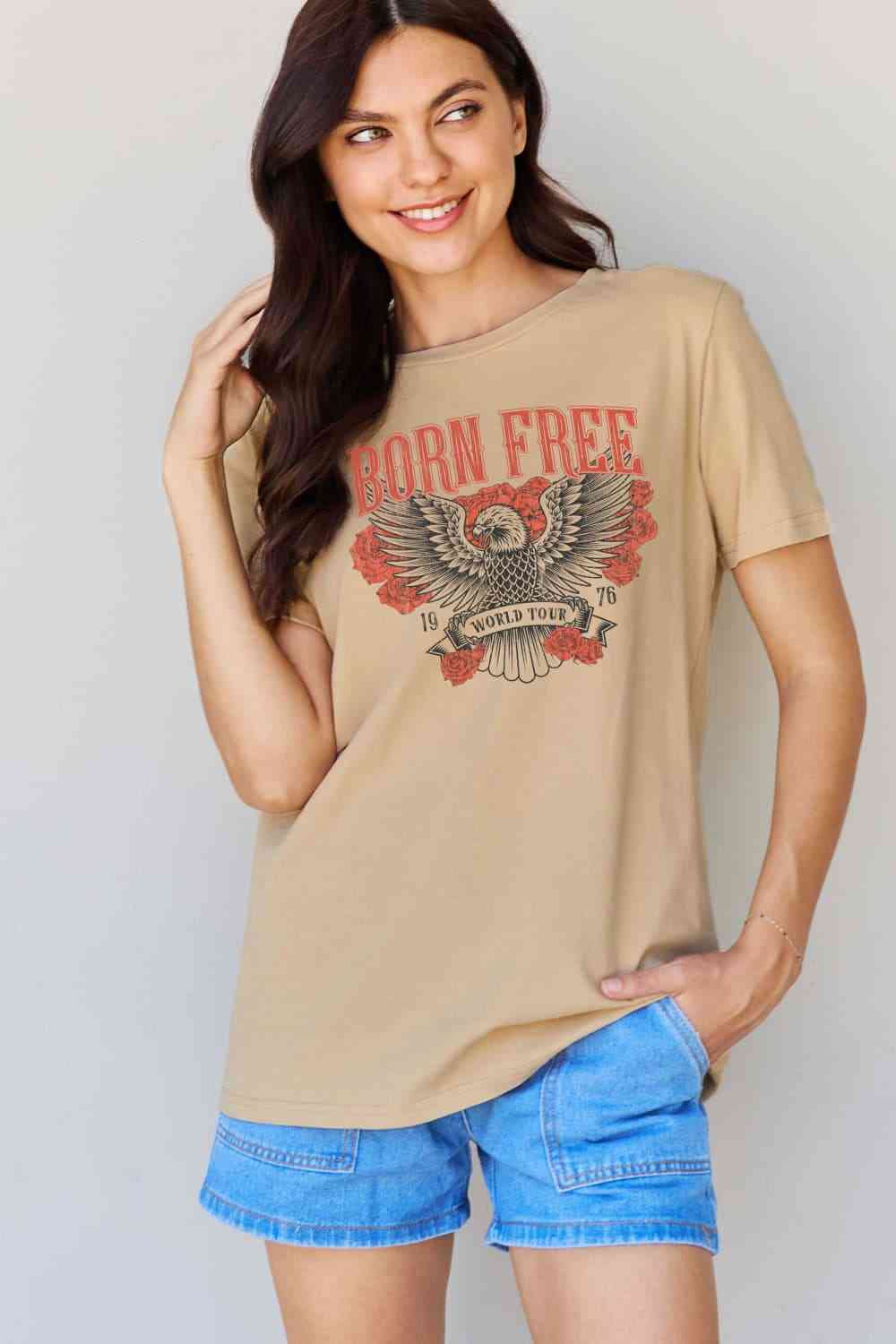 swvws Simply Love Full Size BORN FREE 1976 WORLD TOUR Graphic Cotton T-Shirt