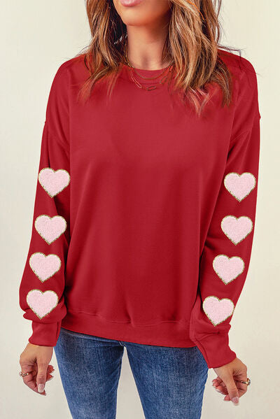 swvws Heart Round Neck Dropped Shoulder Sweatshirt