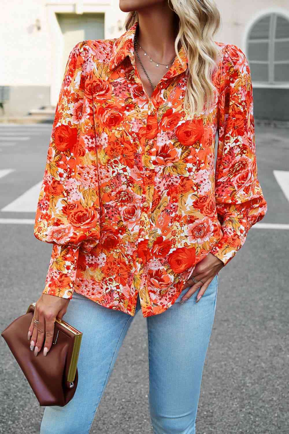 swvws Printed Lantern Sleeve Shirt