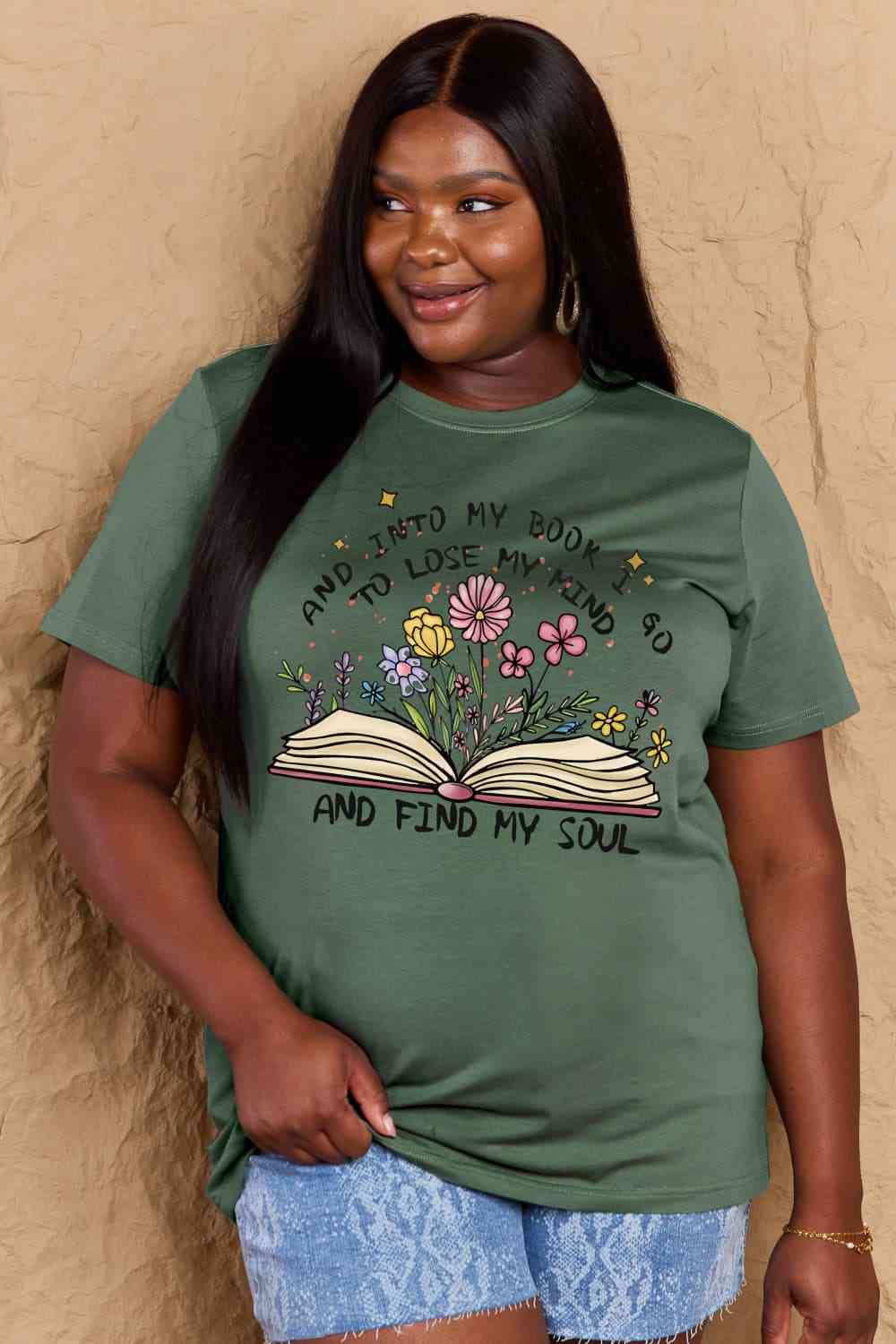 swvws Simply Love Full Size Book & Flower Graphic Cotton Tee