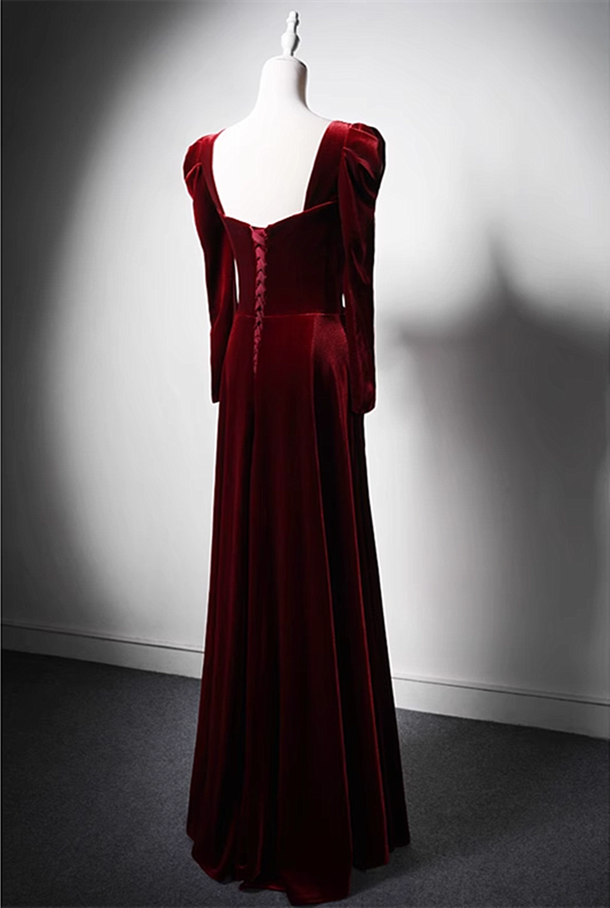 Tmallworld Wine Red Long Sleeves Velvet Long Party Dress, Wine Red A-line Prom Dress Wedding Party Dress