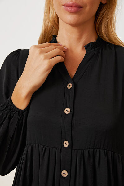 swvws Ruffled Button Up Long Sleeve Tiered Shirt