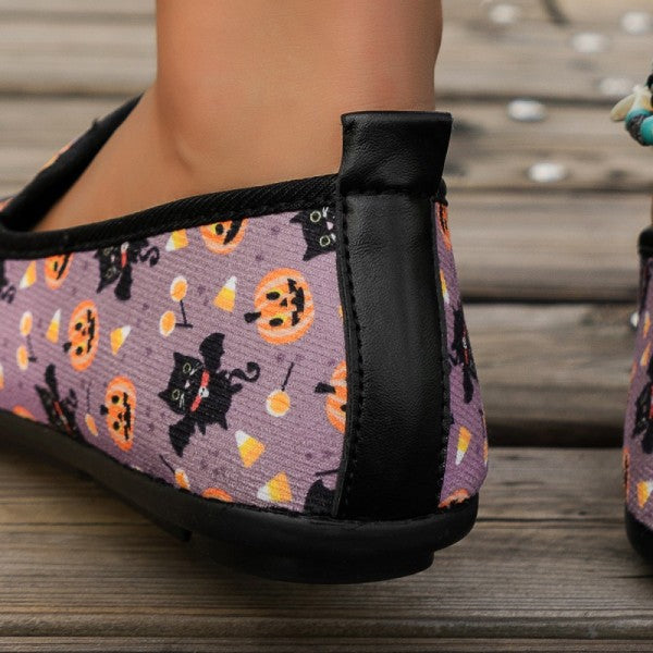 swvws - Halloween Cream White Casual Patchwork Printing Round Comfortable Flats Shoes