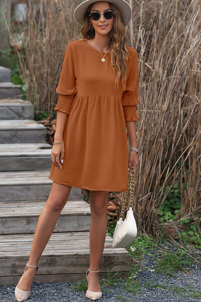 swvws Round Neck Lantern Sleeve Mini Dress