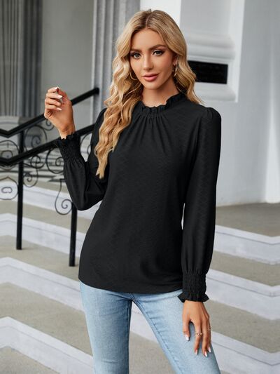 swvws Frill Mock Neck Lantern Sleeve Blouse