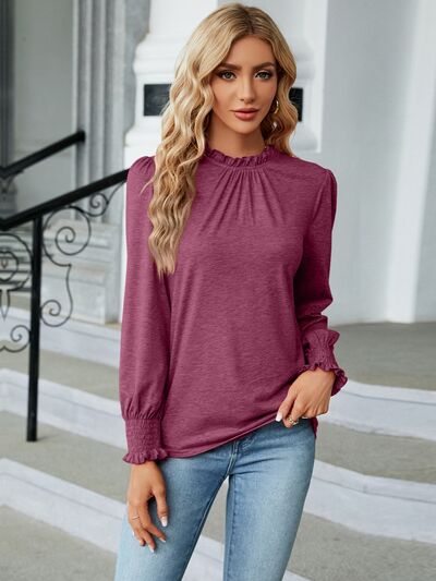 swvws Frill Mock Neck Long Sleeve Blouse