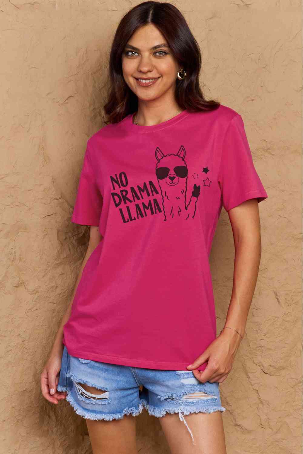 swvws Simply Love Full Size NO DRAMA LLAMA Graphic Cotton Tee