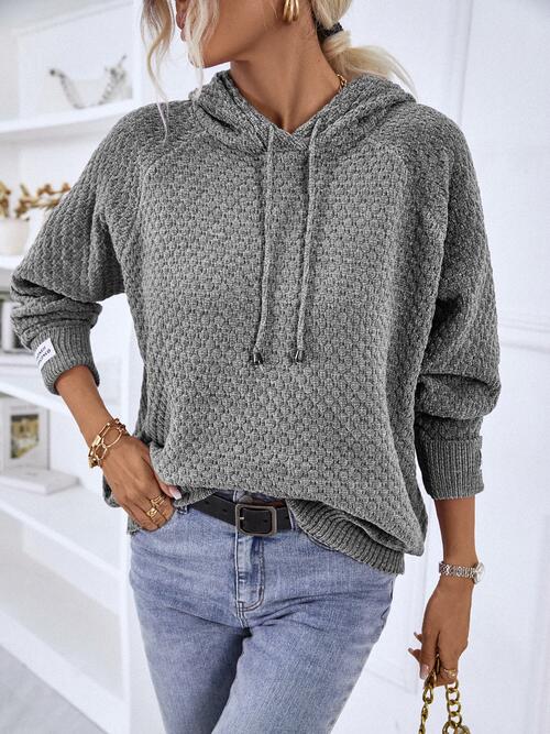 swvws Texture Drawstring Long Sleeve Hooded Sweater