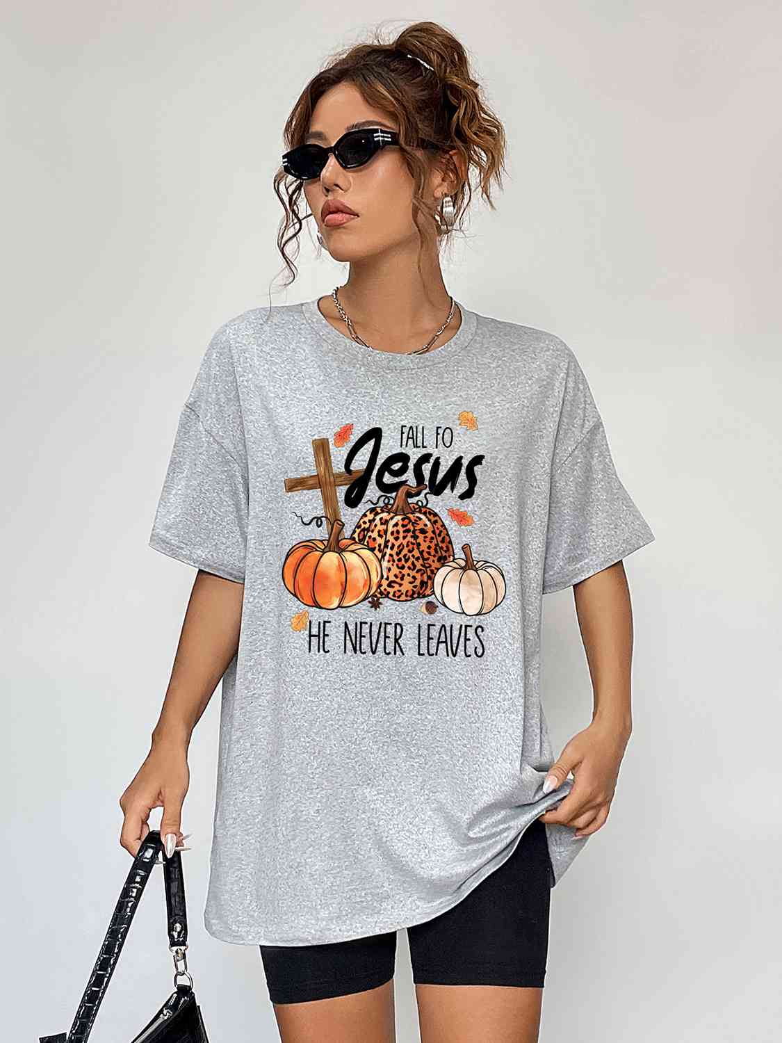 swvws Round Neck Short Sleeve Fall Season Graphic T-Shirt