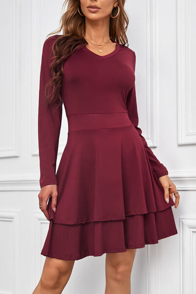 swvws V-Neck Long Sleeve Layered Dress