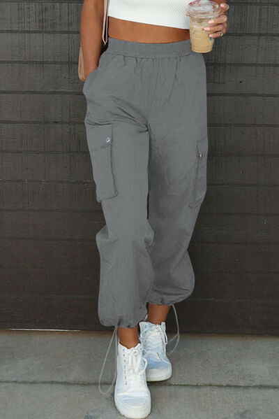 swvws Drawstring Elastic Waist Pants with Pockets