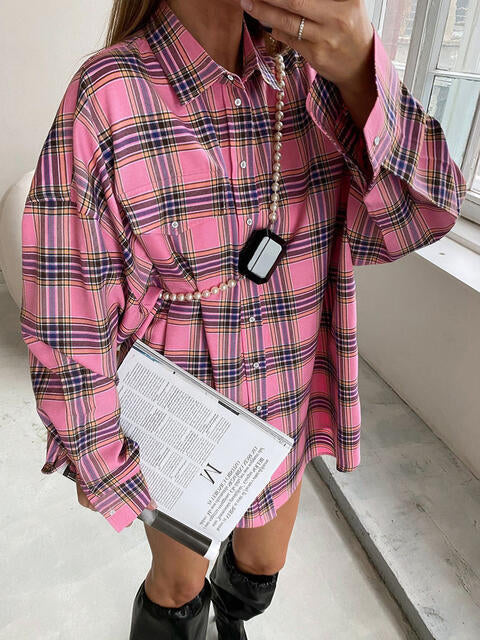 swvws Plaid Collared Neck Long Sleeve Shirt