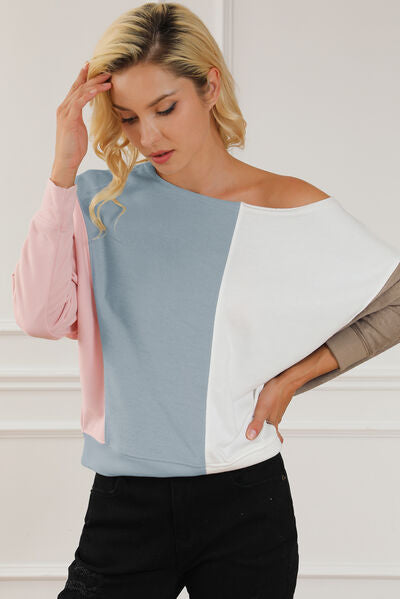 swvws Color Block Boat Neck Sweatshirt