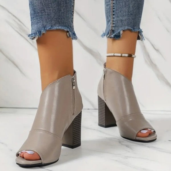 swvws - Grey Casual Patchwork Asymmetrical Fish Mouth Out Door Wedges Shoes (Heel Height 3.54in)