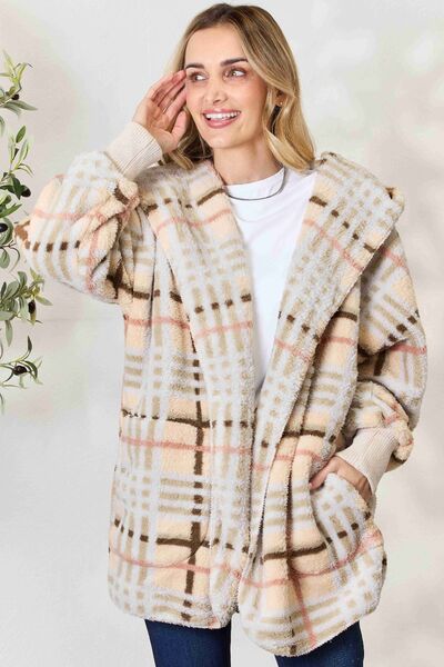 swvws H&T Checked Faux Fur Hooded Jacket