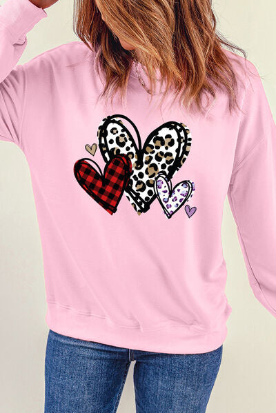 swvws Heart Round Neck Dropped Shoulder Sweatshirt