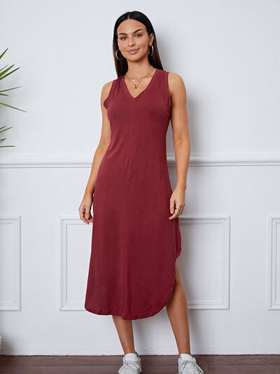 swvws V-Neck Sleeveless Curved Hem Dress