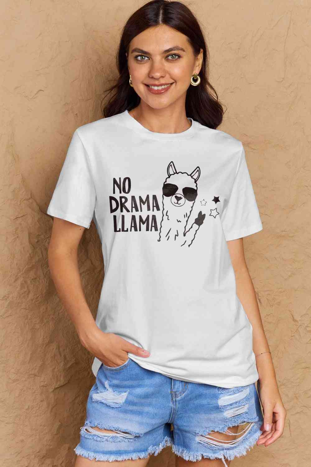 swvws Simply Love Full Size NO DRAMA LLAMA Graphic Cotton Tee