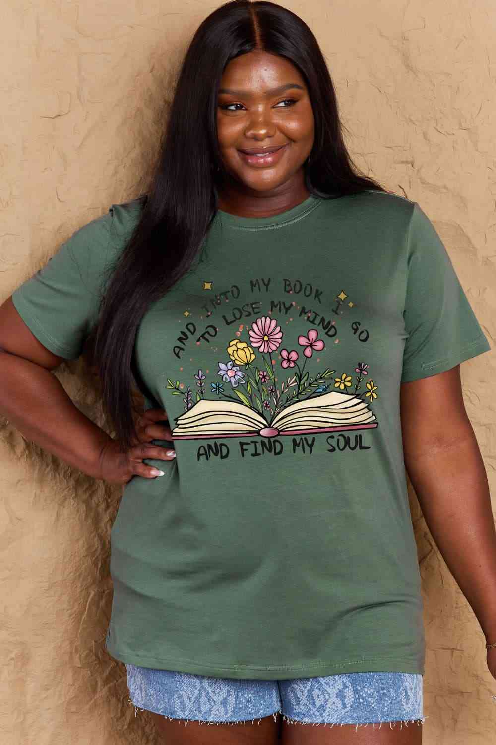 swvws Simply Love Full Size Book & Flower Graphic Cotton Tee