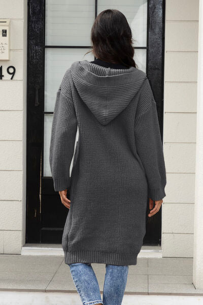 swvws Button Up Long Sleeve Hooded Cardigan with Pockets