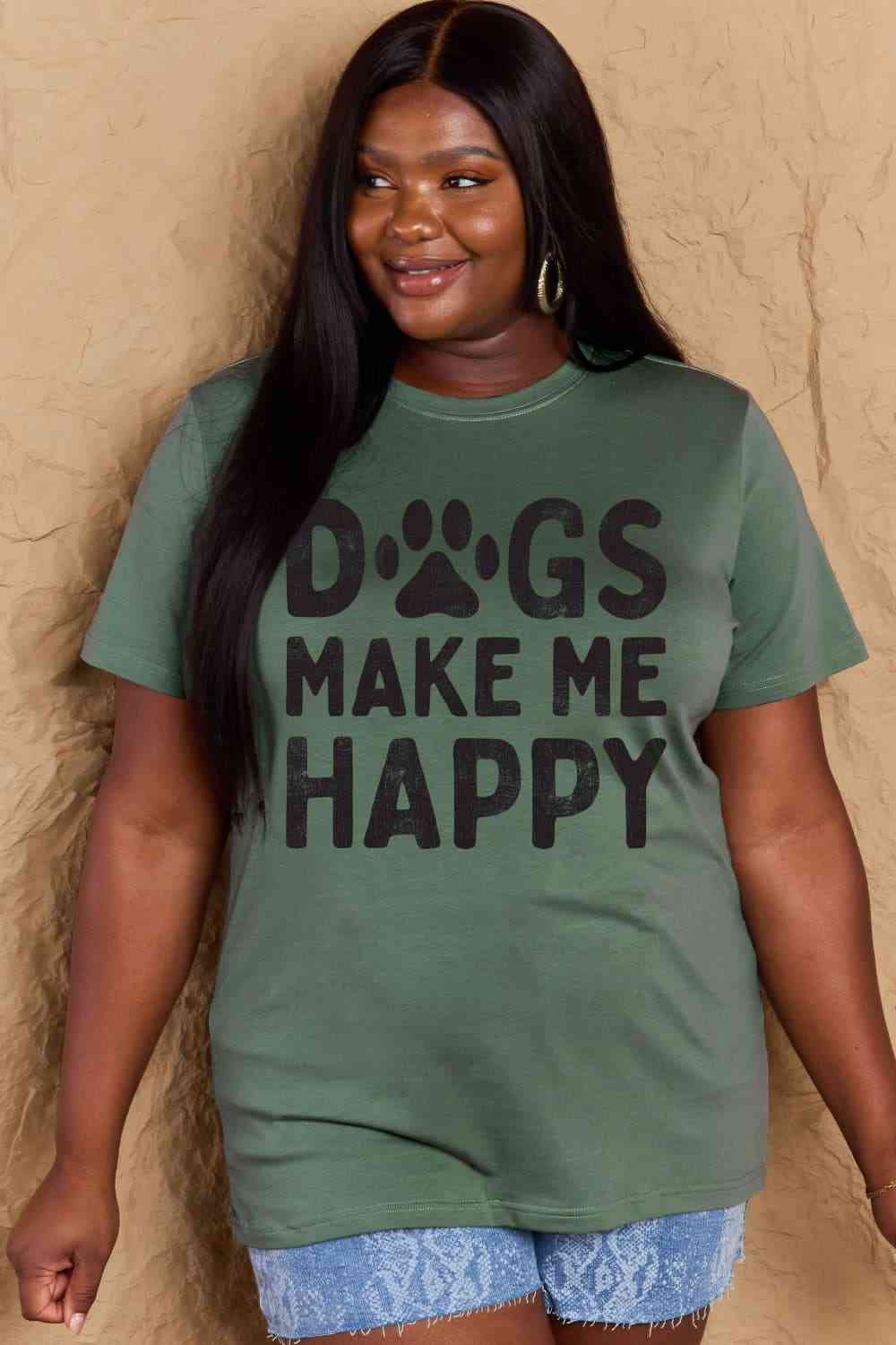 swvws Simply Love Full Size DOGS MAKE ME HAPPY Graphic Cotton T-Shirt