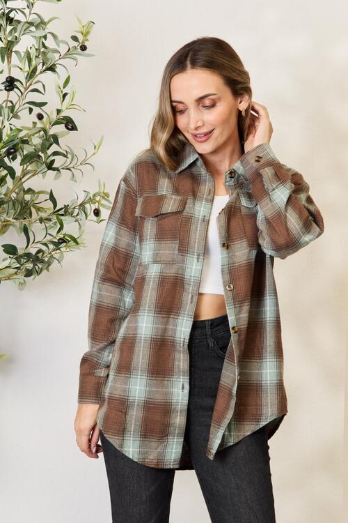 swvws Double Take Plaid Dropped Shoulder Shirt