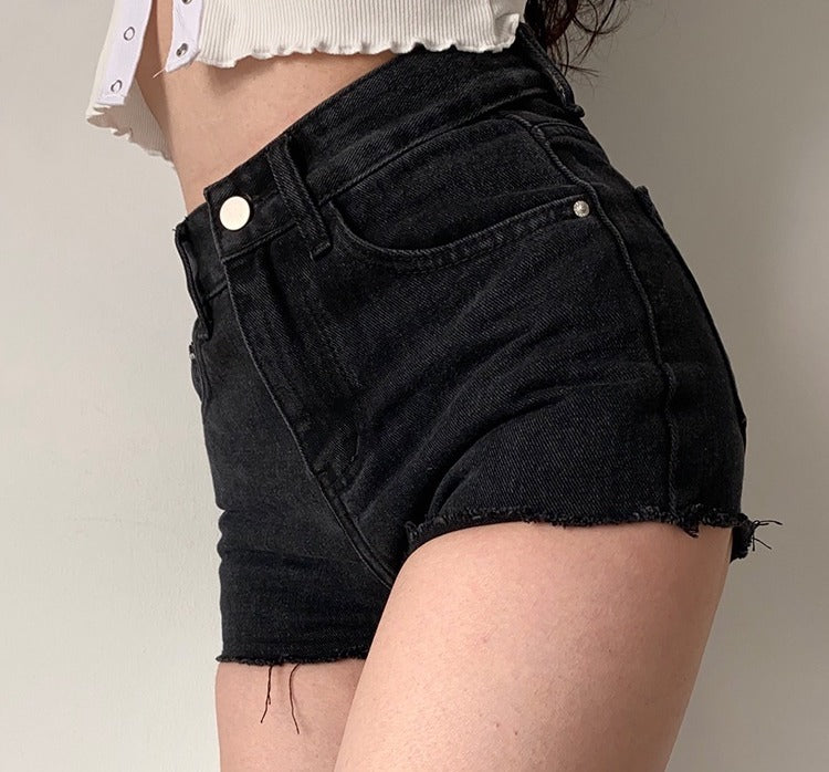 swvws - Frayed High Waist Denim Shorts