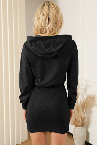 swvws Half Zip Drawstring Hooded Mini Dress