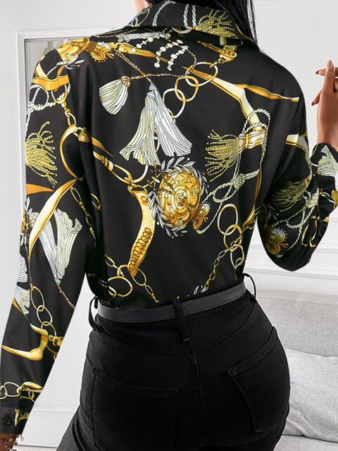 swvws Printed Collared Neck Long Sleeve Shirt