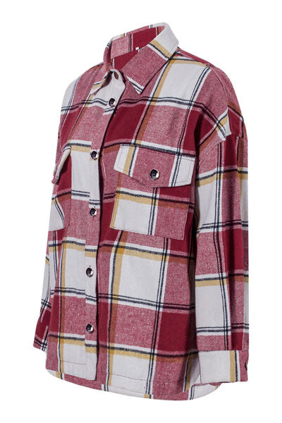 swvws Plaid Pocketed Dropped Shoulder Coat