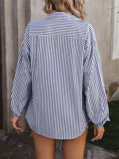 swvws Striped Pocketed Button Up Long Sleeve Shirt