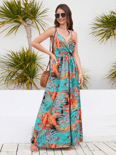 swvws Printed Surplice Spaghetti Strap Dress