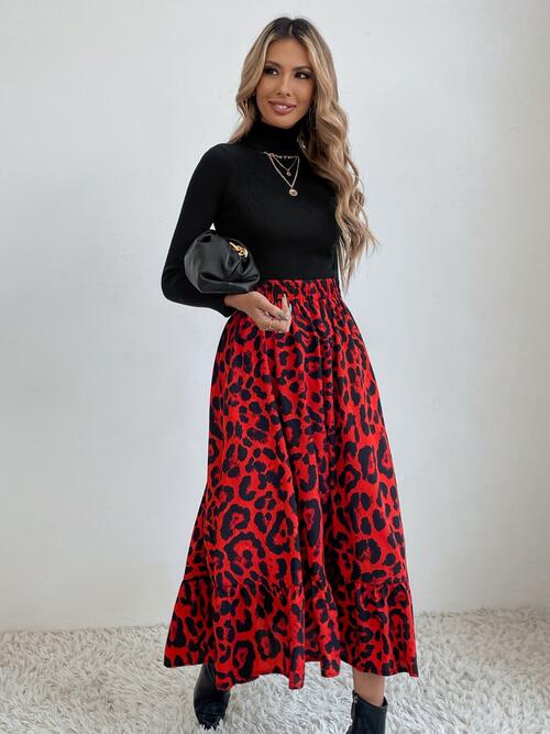 swvws Printed Ruffle Hem Midi Skirt