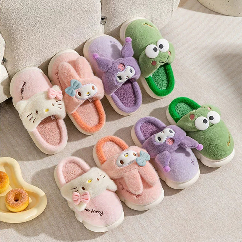 Cute Cartoon Furry House Shoes For Girls, Comfortable Non Slip Soft Bottom Walking Shoes For Indoor, Autumn And Winter