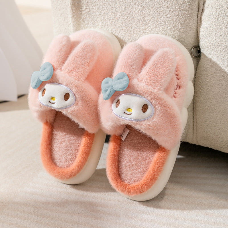 Cute Cartoon Furry House Shoes For Girls, Comfortable Non Slip Soft Bottom Walking Shoes For Indoor, Autumn And Winter