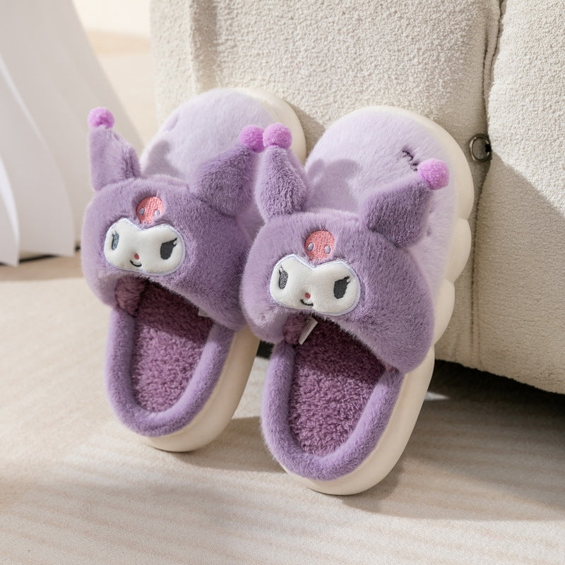 Cute Cartoon Furry House Shoes For Girls, Comfortable Non Slip Soft Bottom Walking Shoes For Indoor, Autumn And Winter