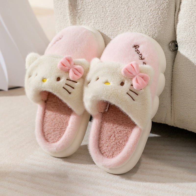 Cute Cartoon Furry House Shoes For Girls, Comfortable Non Slip Soft Bottom Walking Shoes For Indoor, Autumn And Winter