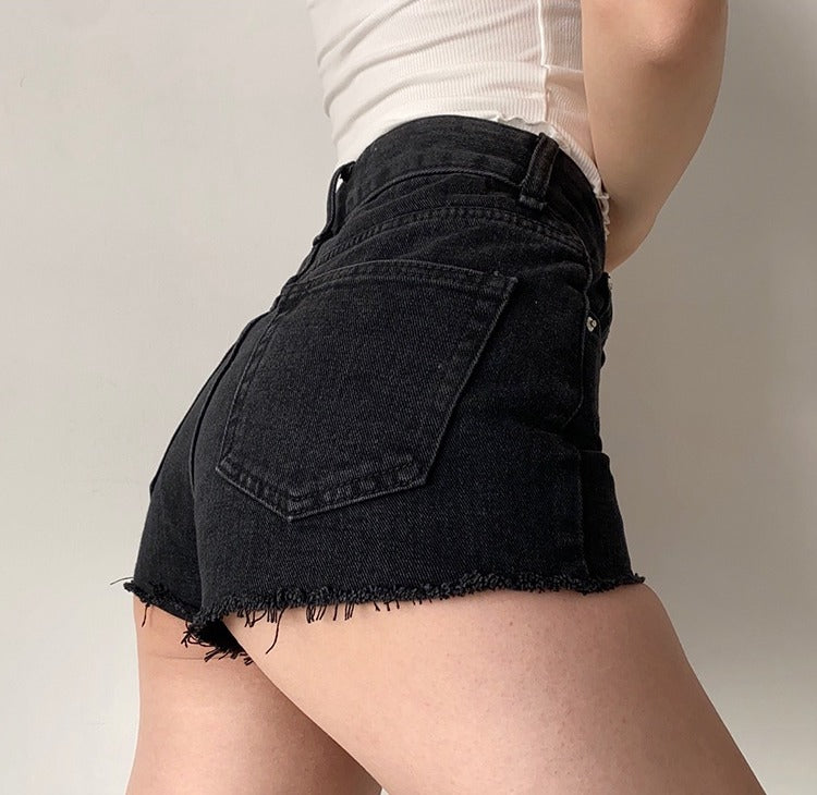 swvws - Frayed High Waist Denim Shorts